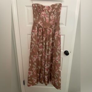 Bardot Lola Floral Strapless Corset Midi Dress - Pink and Brown